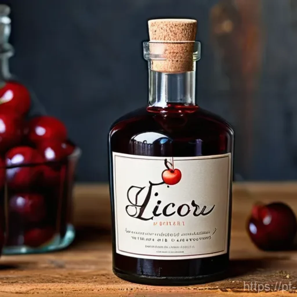 홈메이드 술 아트 디자인 - **Prompt:** A beautifully composed close-up of an elegant, clear glass bottle filled with vibrant, r...