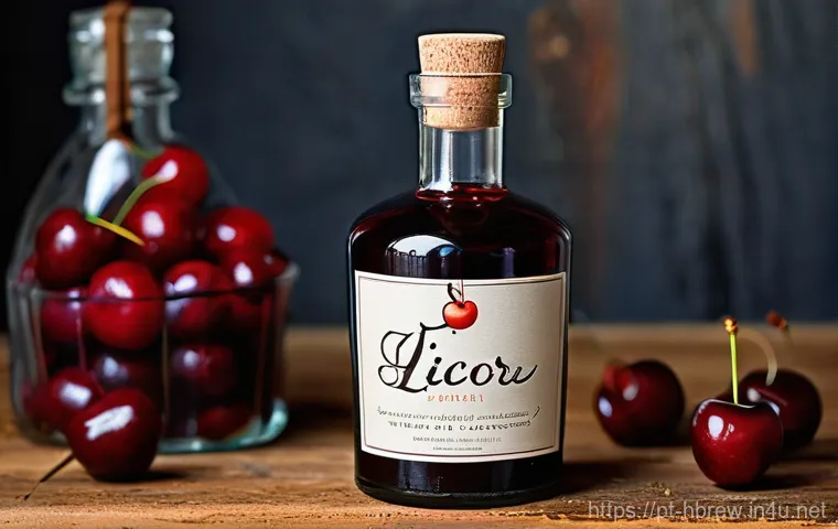 홈메이드 술 아트 디자인 - **Prompt:** A beautifully composed close-up of an elegant, clear glass bottle filled with vibrant, r...
