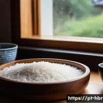 홈메이드 청주 만들기 - A detailed, cozy home brewing scene focused on the process of making sake: a rustic kitchen countert...