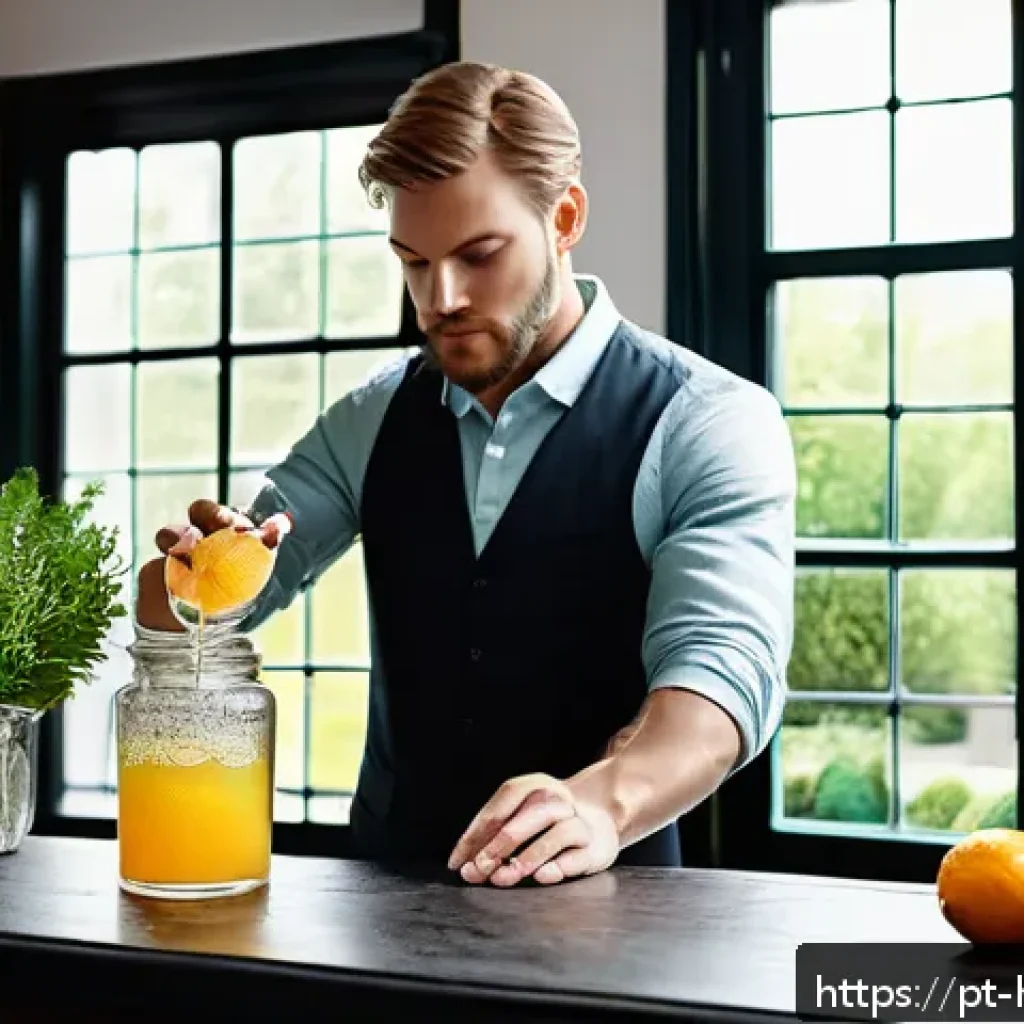 홈메이드 술 블렌딩 기법 - A sophisticated home bar scene with a bartender carefully shaking a cocktail shaker filled with fres...